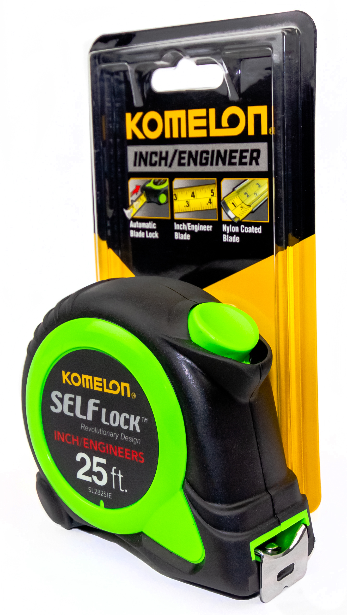 Komelon 425IEHV High-Visibility Professional Tape Measure Bother Inch and Engineer Scale Printed 25-Feet by 1-Inch Chrome 