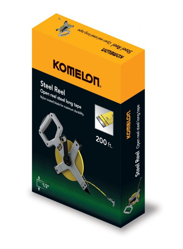 Komelon 8811 Fast Back Open Reel Long Tape Measure with Double Nylon Coated  Fiberglass Blade 100-Feet by 1/2-Inch